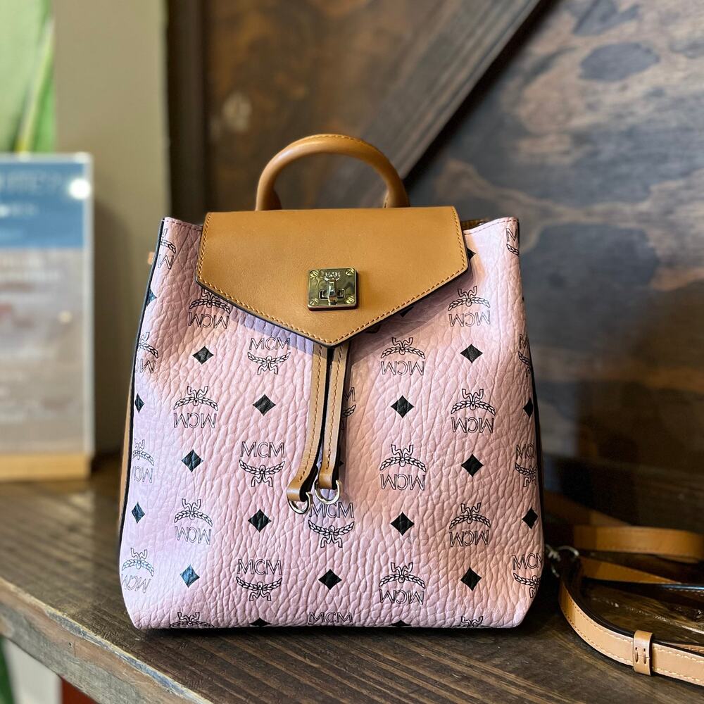 MCM Small Essential Soft Pink Visetos Backpack Bag